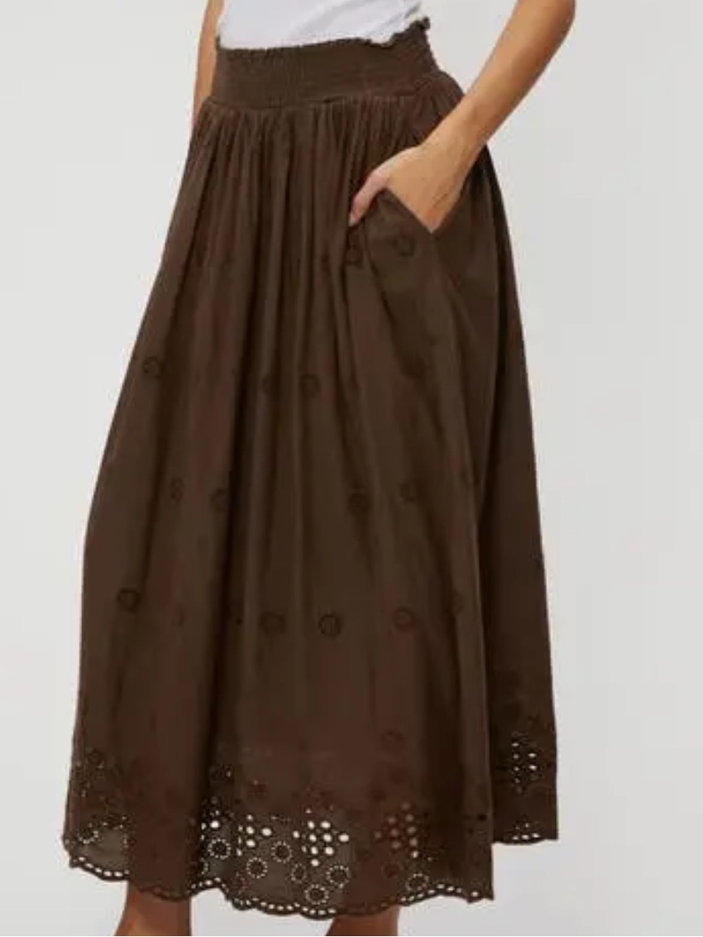 Michael Stars Grace Embroidered Eyelet Cotton Midi Skirt Size Small